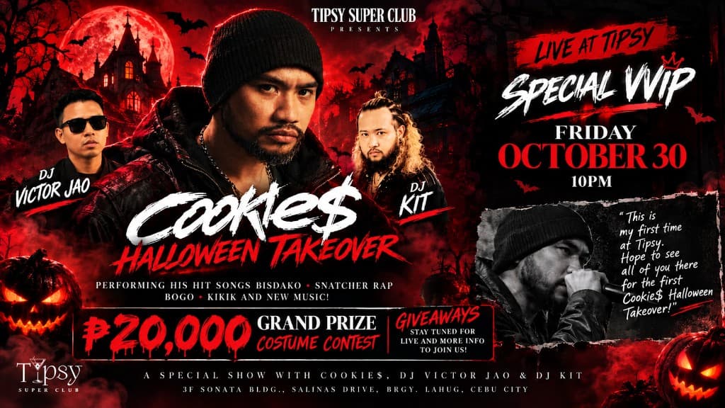 Tipsy Super Club presents Cookie$ Halloween Takeover, live Friday October 30 at 10PM with DJ Victor Jao and DJ Kit